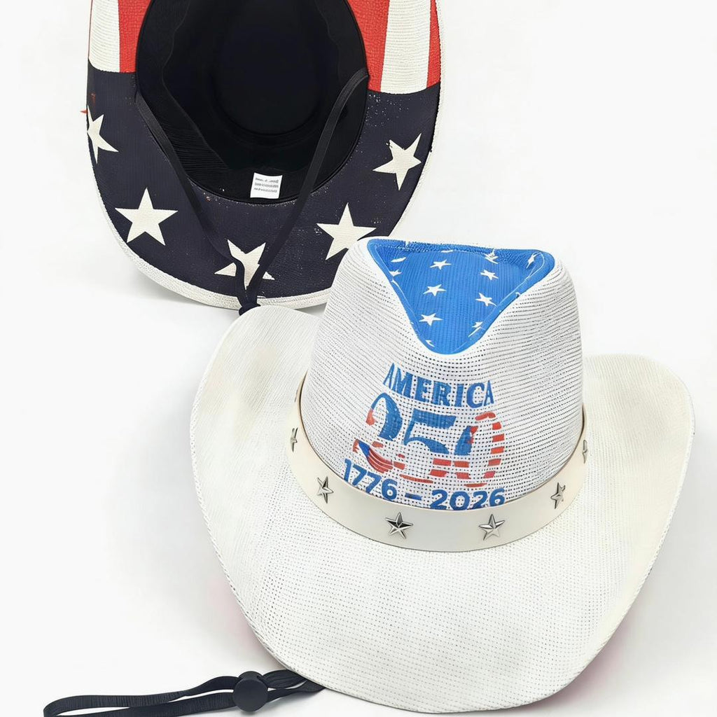 Patriotic American Flag Straw Cowboy Hat - Blue
