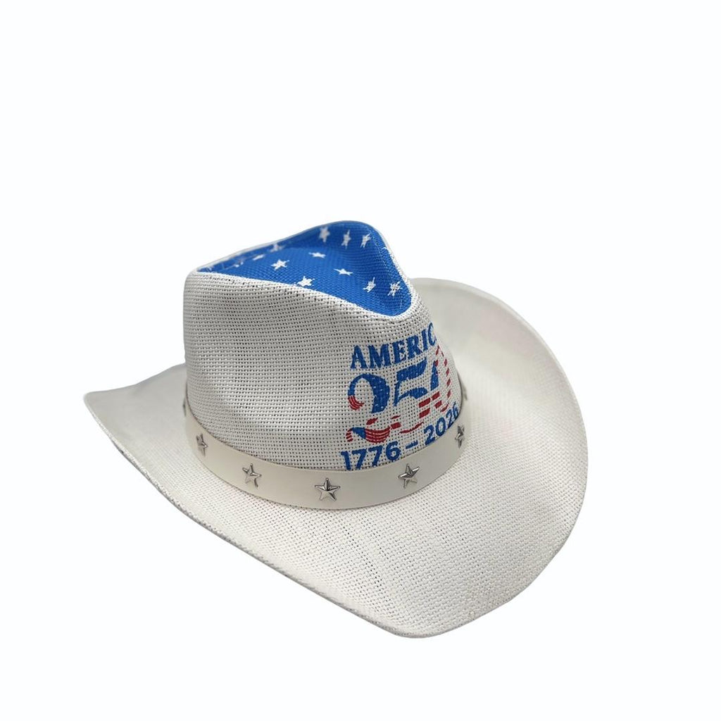 Patriotic American Flag Straw Cowboy Hat - Blue - 1