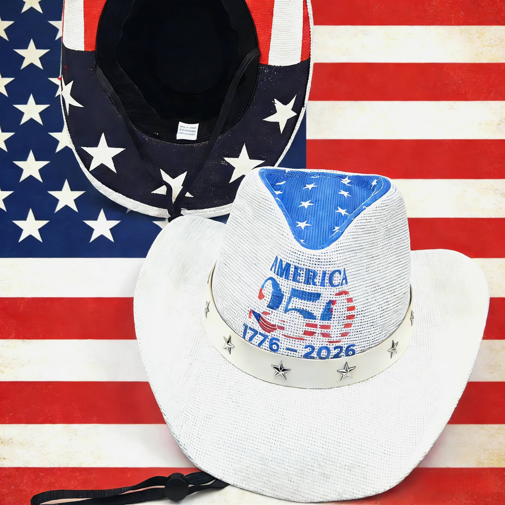 Patriotic American Flag Straw Cowboy Hat - Blue - 2