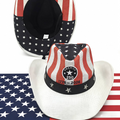 Patriotic American Flag Straw Cowboy Hat - White