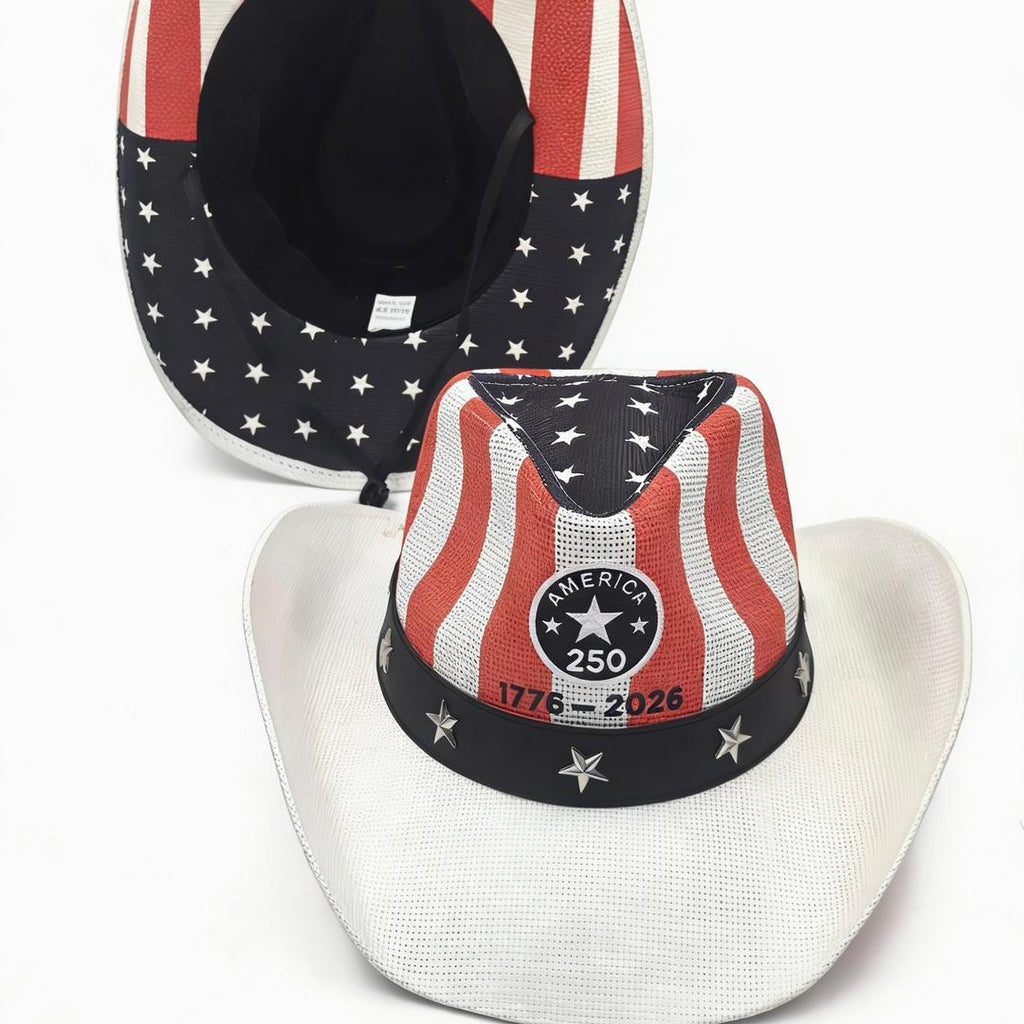 Patriotic American Flag Straw Cowboy Hat - White - 1