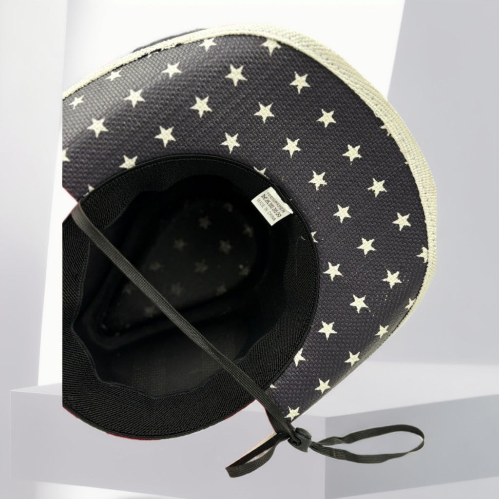Patriotic American Flag Straw Cowboy Hat - White - 2