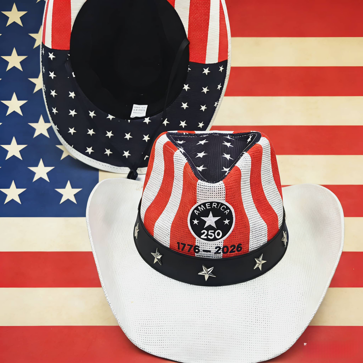 Patriotic American Flag Straw Cowboy Hat - White - 5