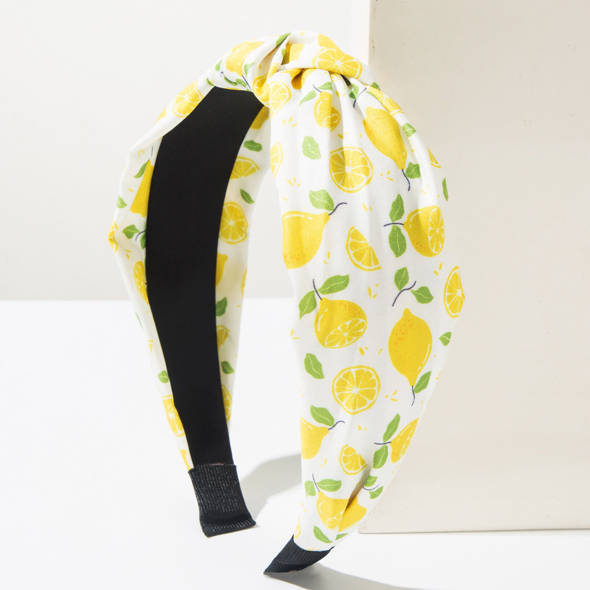 Summer Lemon Fruit Twist Knot Headband - White