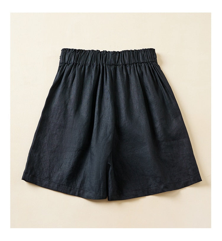 Pleated Tie Waist Wide Leg Shorts - Black - 1