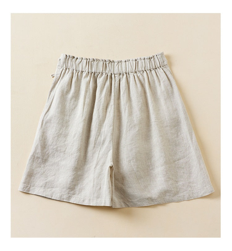 Pleated Tie Waist Wide Leg Shorts - Ecru - 1