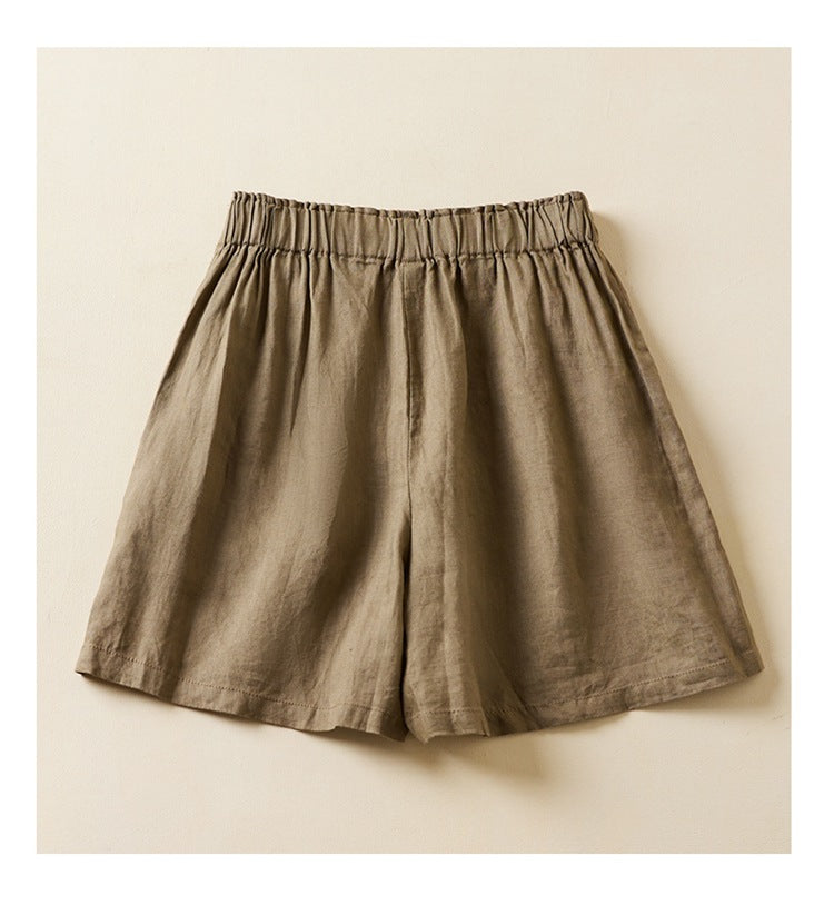 Pleated Tie Waist Wide Leg Shorts - Khaki - 1