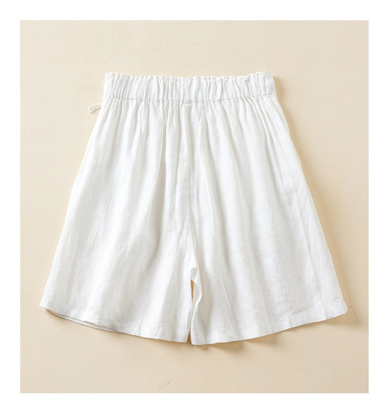Pleated Tie Waist Wide Leg Shorts - White - 1