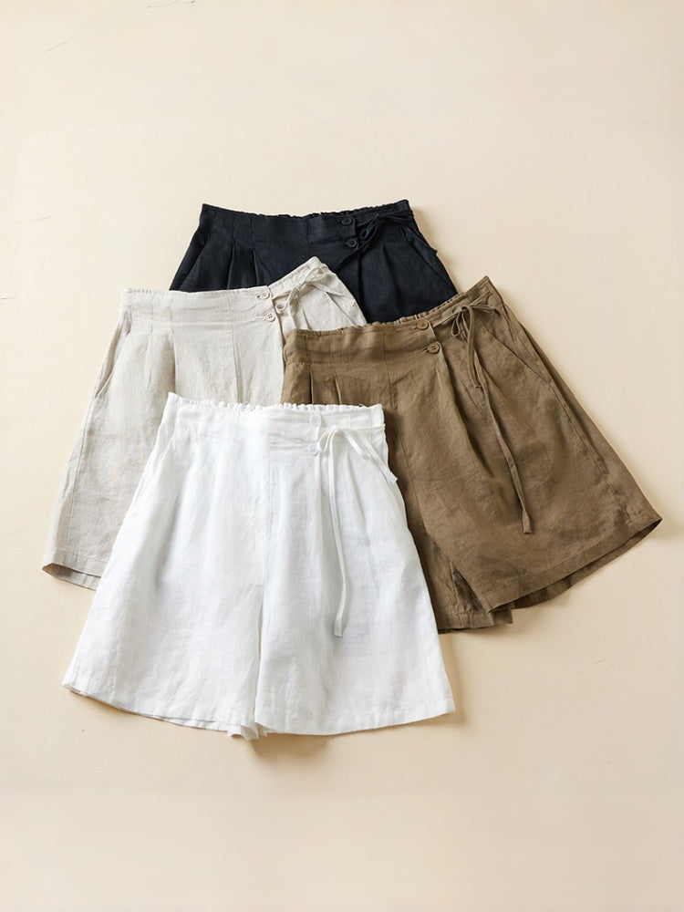 Pleated Tie Waist Wide Leg Shorts