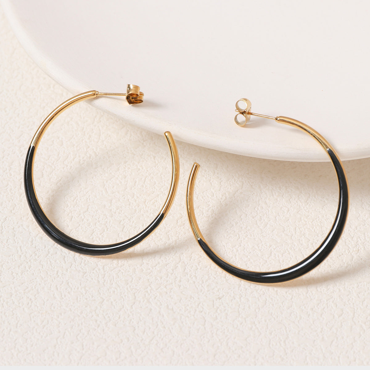 Enamel Dipped Open Hoop Earrings - Black