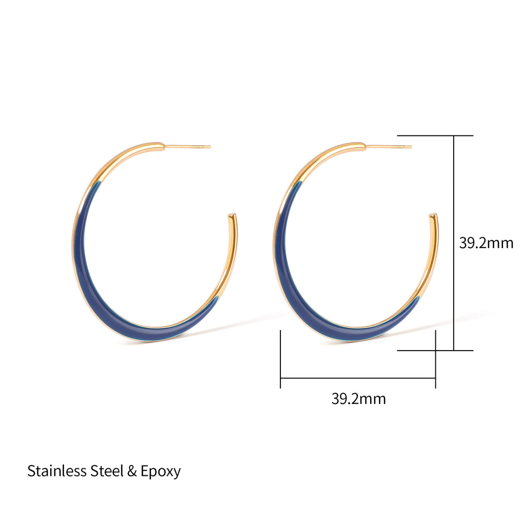 Enamel Dipped Open Hoop Earrings - Black - 1
