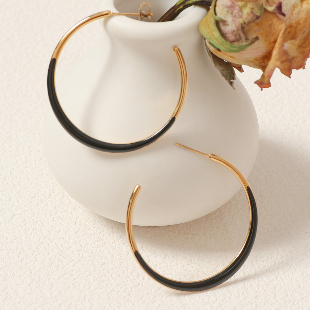 Enamel Dipped Open Hoop Earrings - Black - 2