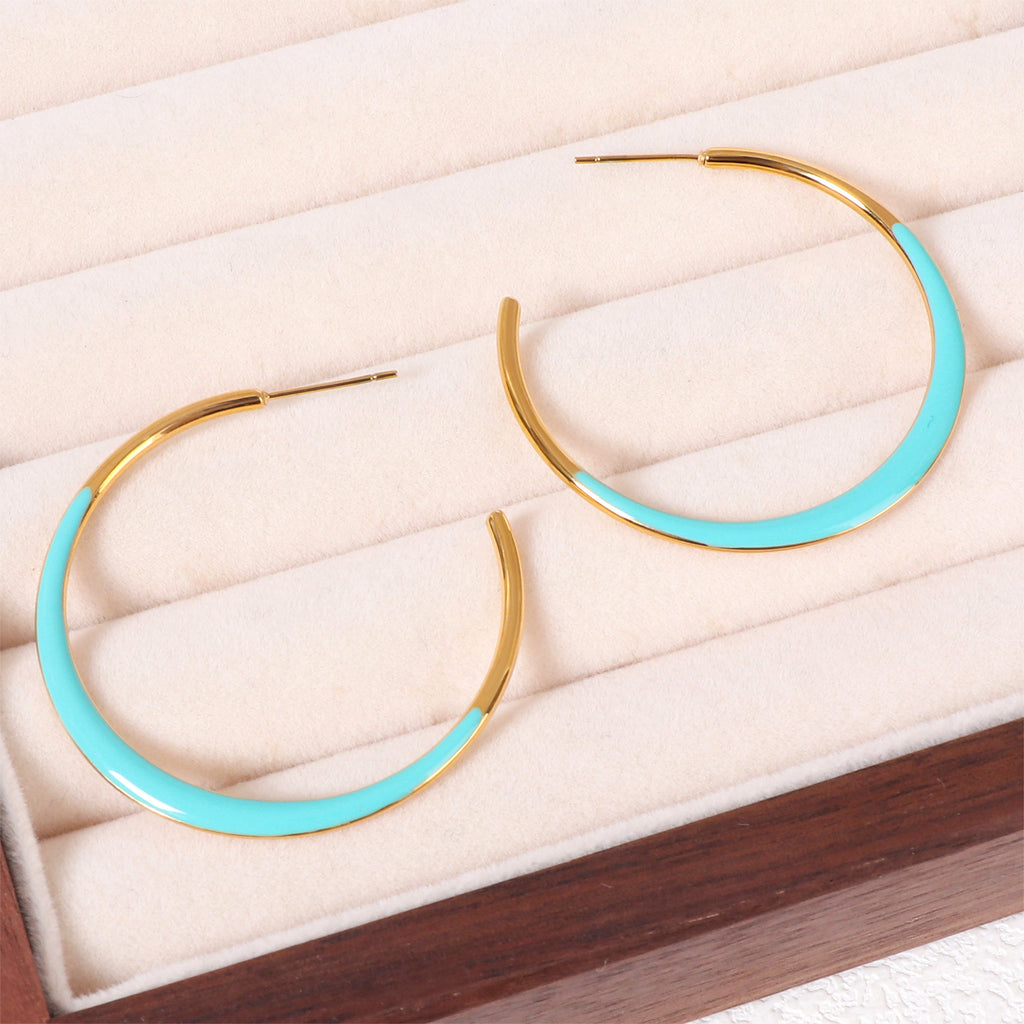 Enamel Dipped Open Hoop Earrings - Blue
