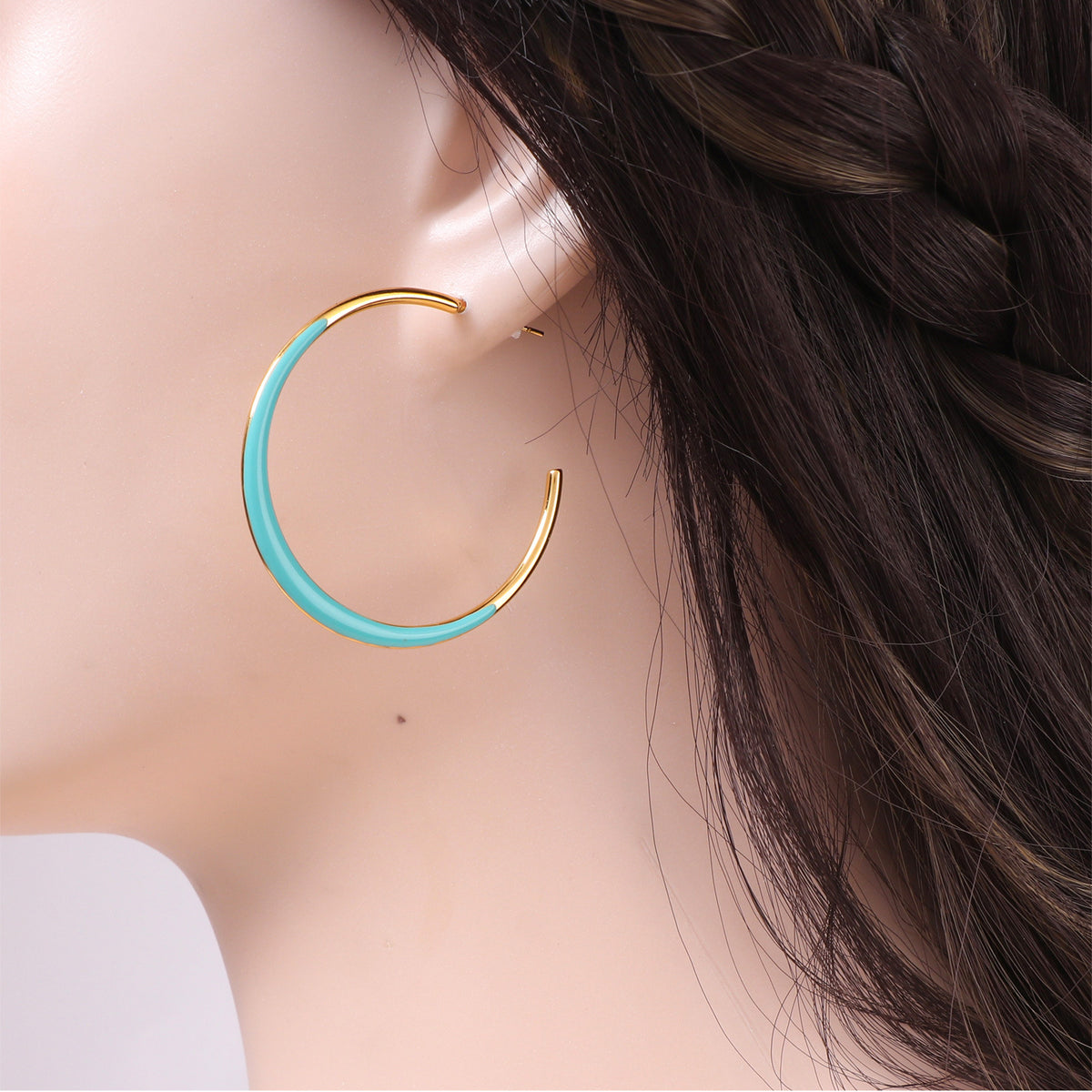 Enamel Dipped Open Hoop Earrings - Blue - 1