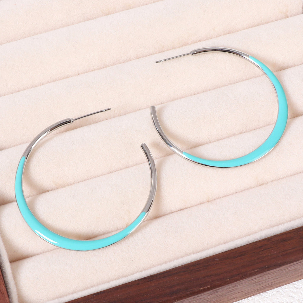 Enamel Dipped Open Hoop Earrings - Blue-S