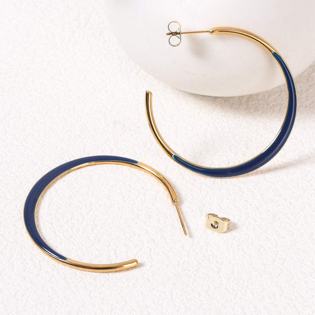 Enamel Dipped Open Hoop Earrings - Darkblue