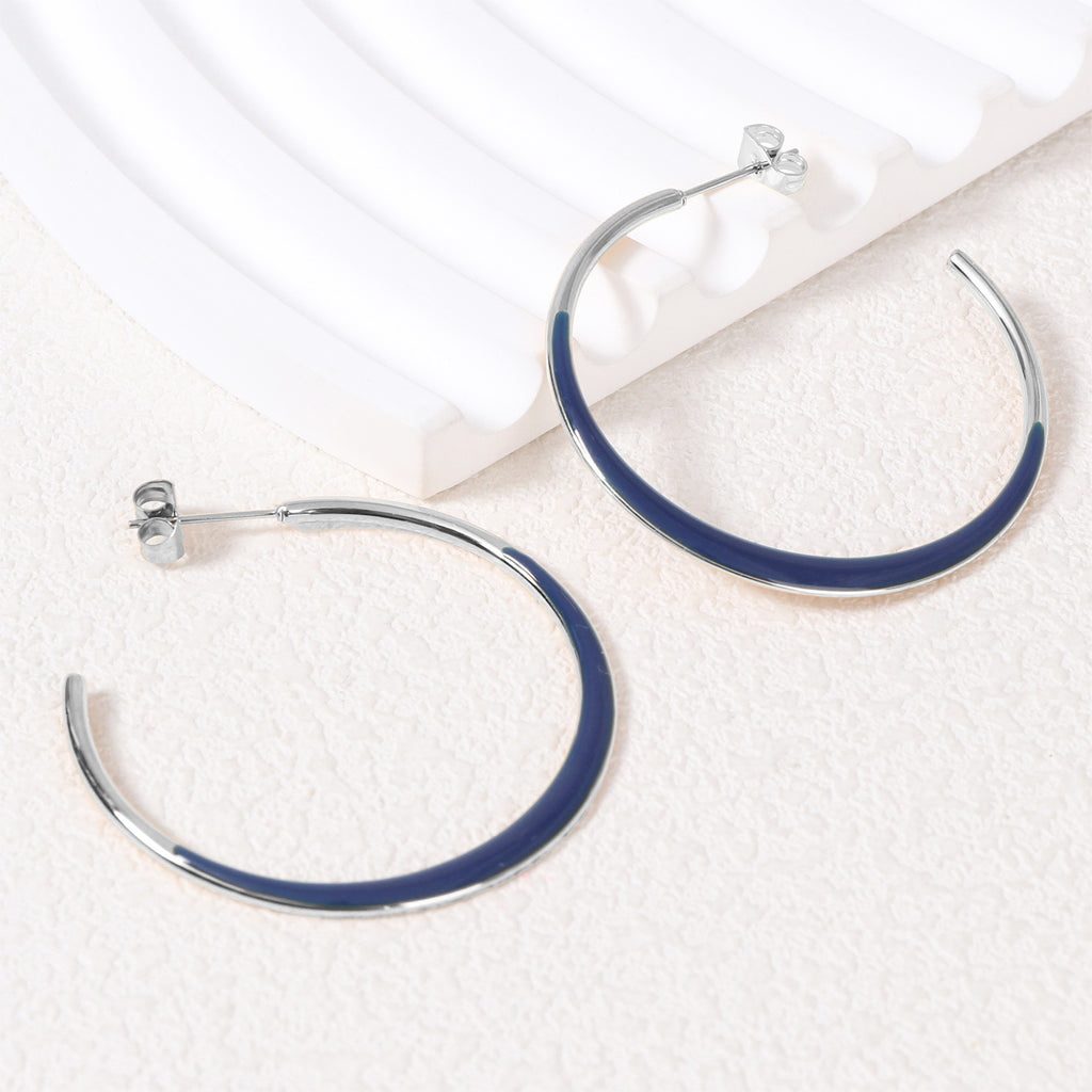Enamel Dipped Open Hoop Earrings - Darkblue-S