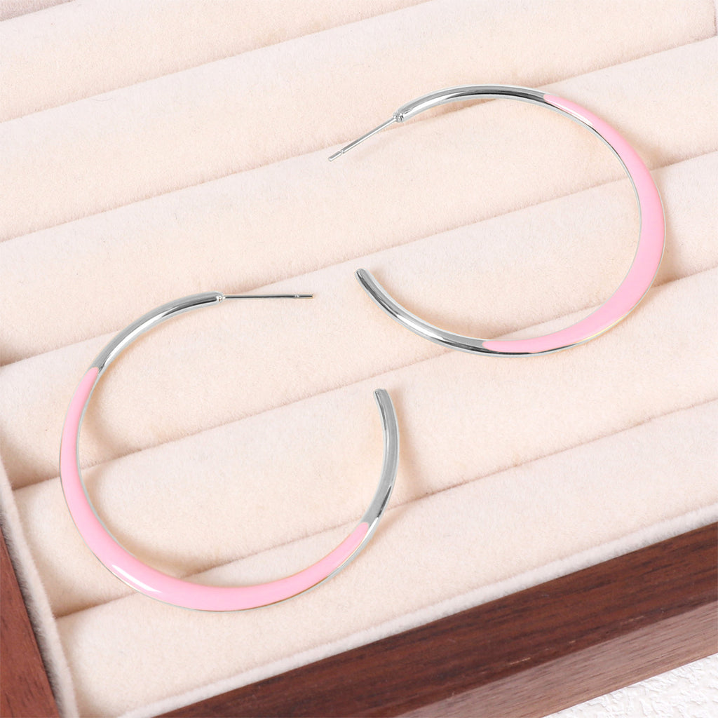 Enamel Dipped Open Hoop Earrings - Pink-S