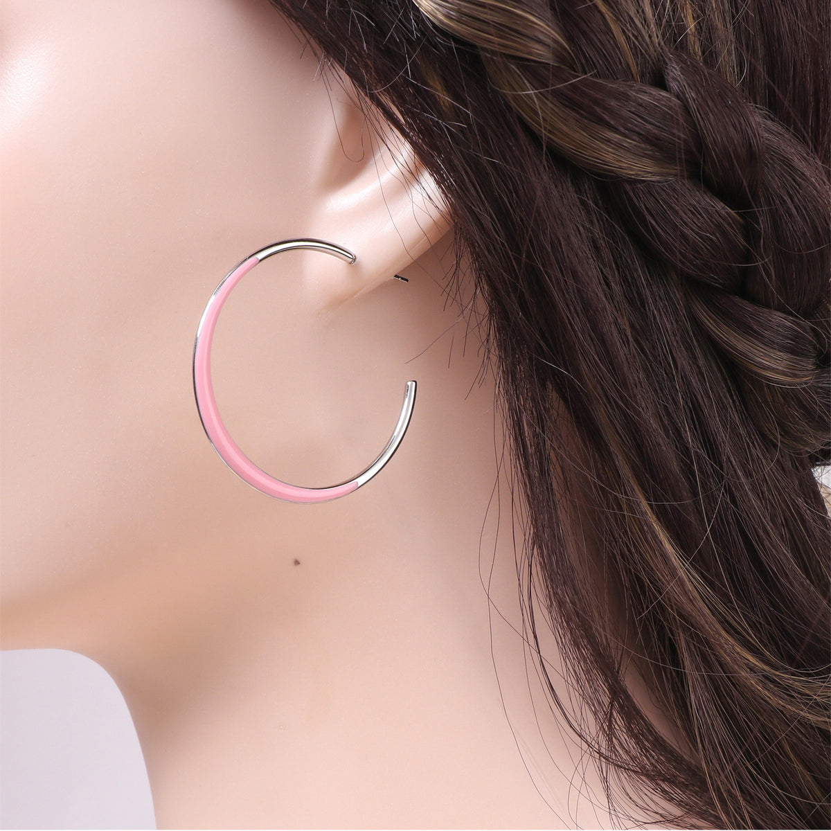Enamel Dipped Open Hoop Earrings - Pink-S - 1