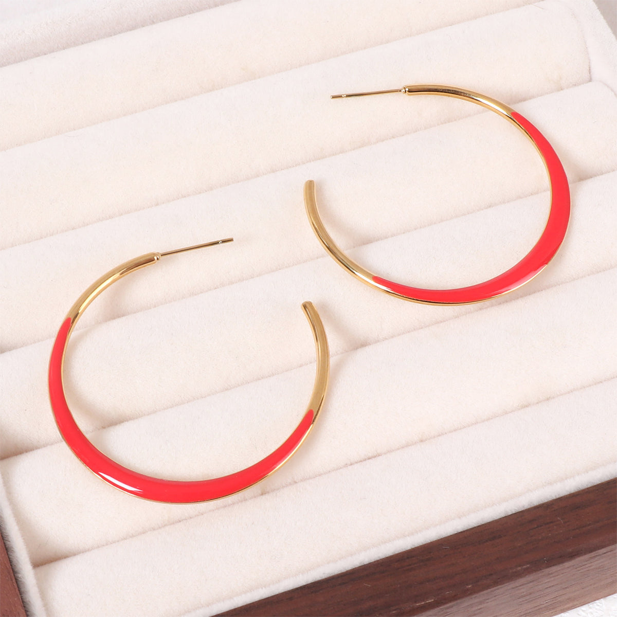 Enamel Dipped Open Hoop Earrings - Red