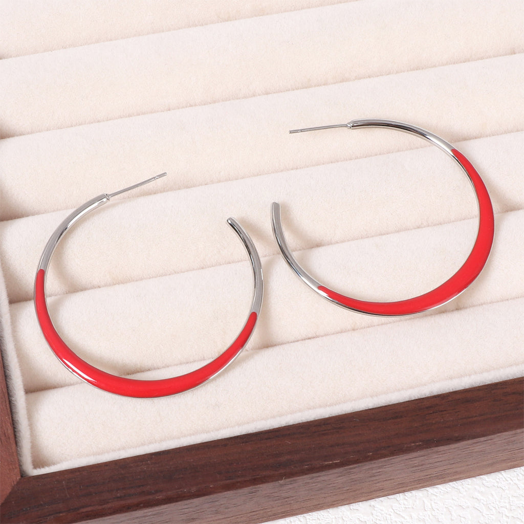 Enamel Dipped Open Hoop Earrings - Red-S