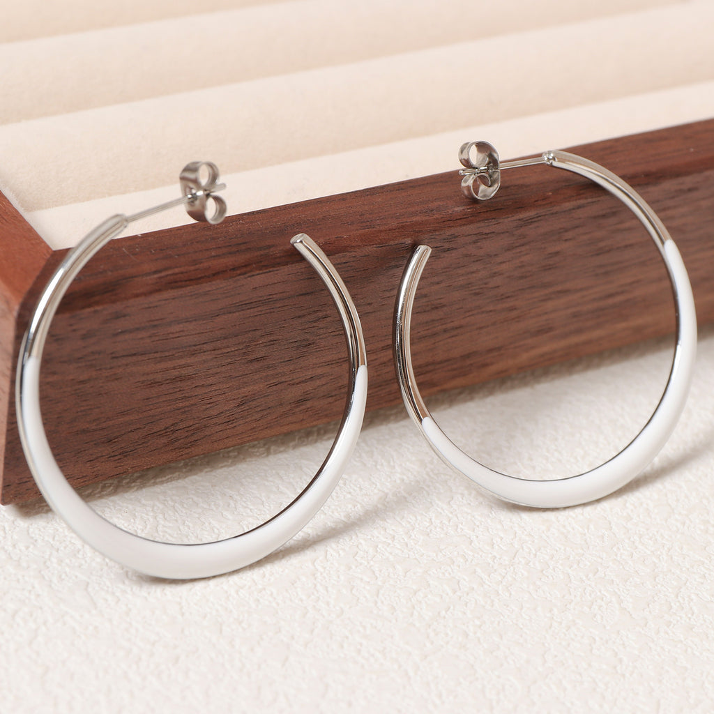 Enamel Dipped Open Hoop Earrings - White-S