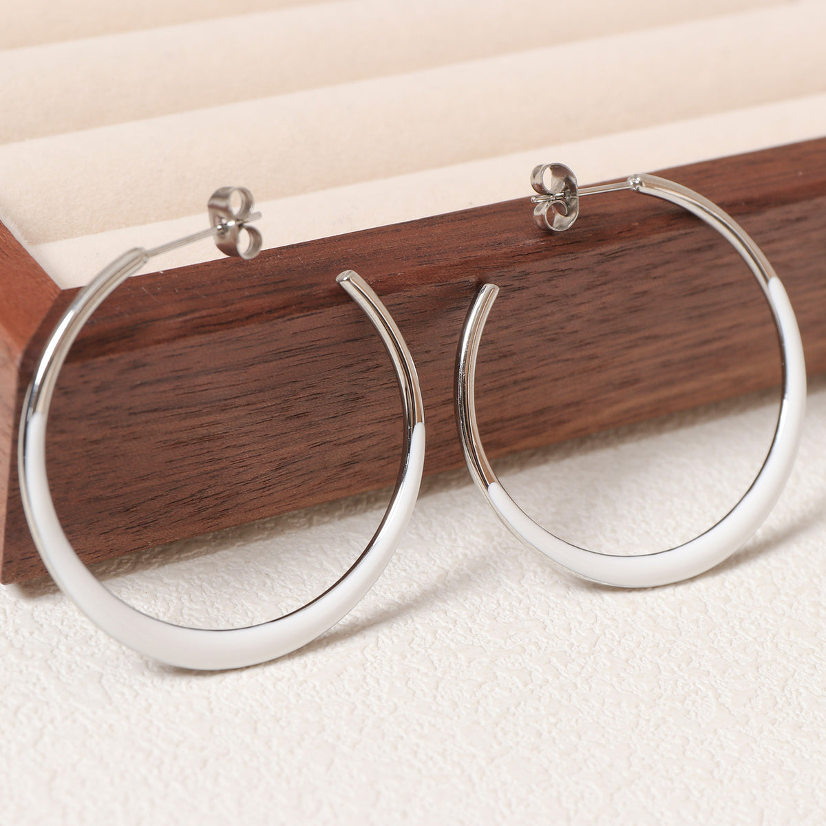 Enamel Dipped Open Hoop Earrings - White-S