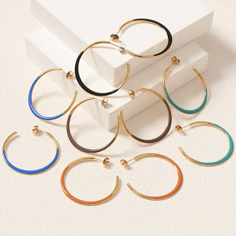 Enamel Dipped Open Hoop Earrings
