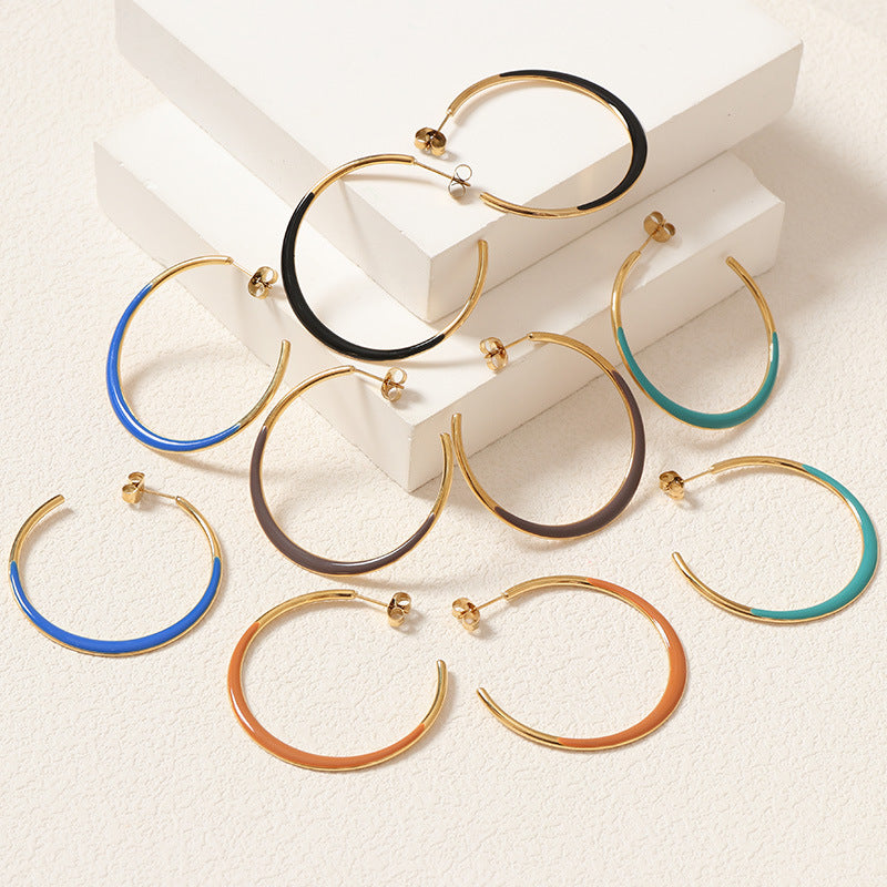 Enamel Dipped Open Hoop Earrings - view 1