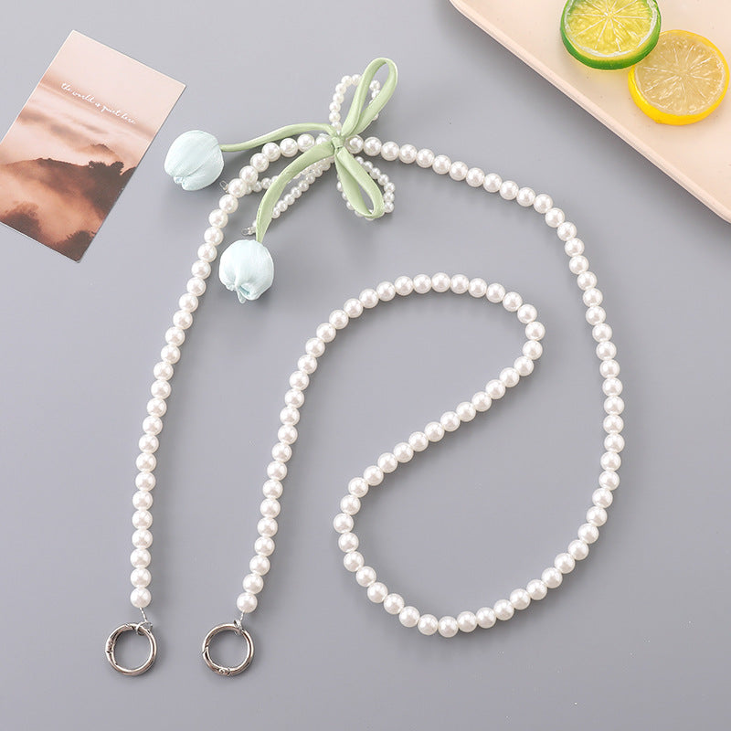 Tulip Charm Pearl Beaded Phone Strap - Green