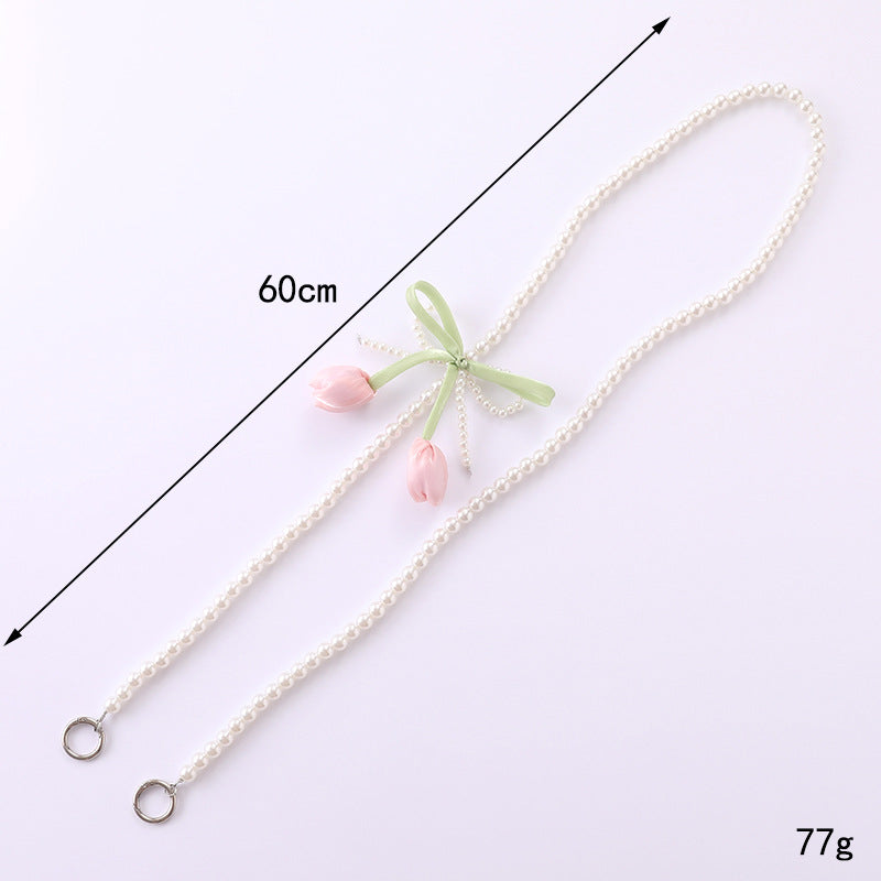 Tulip Charm Pearl Beaded Phone Strap - Pink - 1