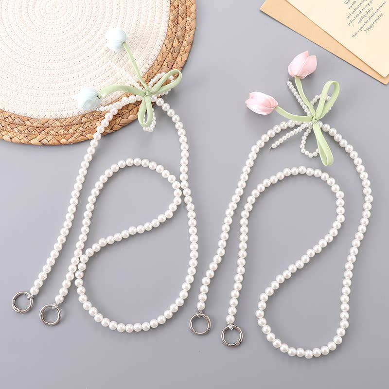 Tulip Charm Pearl Beaded Phone Strap