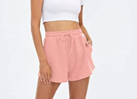 Drawstring Waist Fleece Lounge Shorts - Pink
