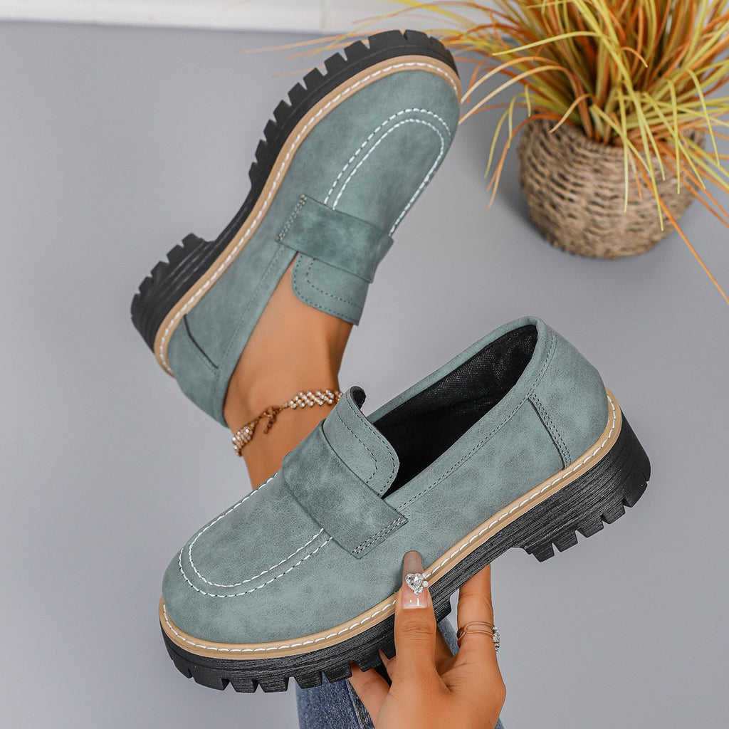 Moc Toe Faux Suede Lug Sole Penny Loafers - Sage Green
