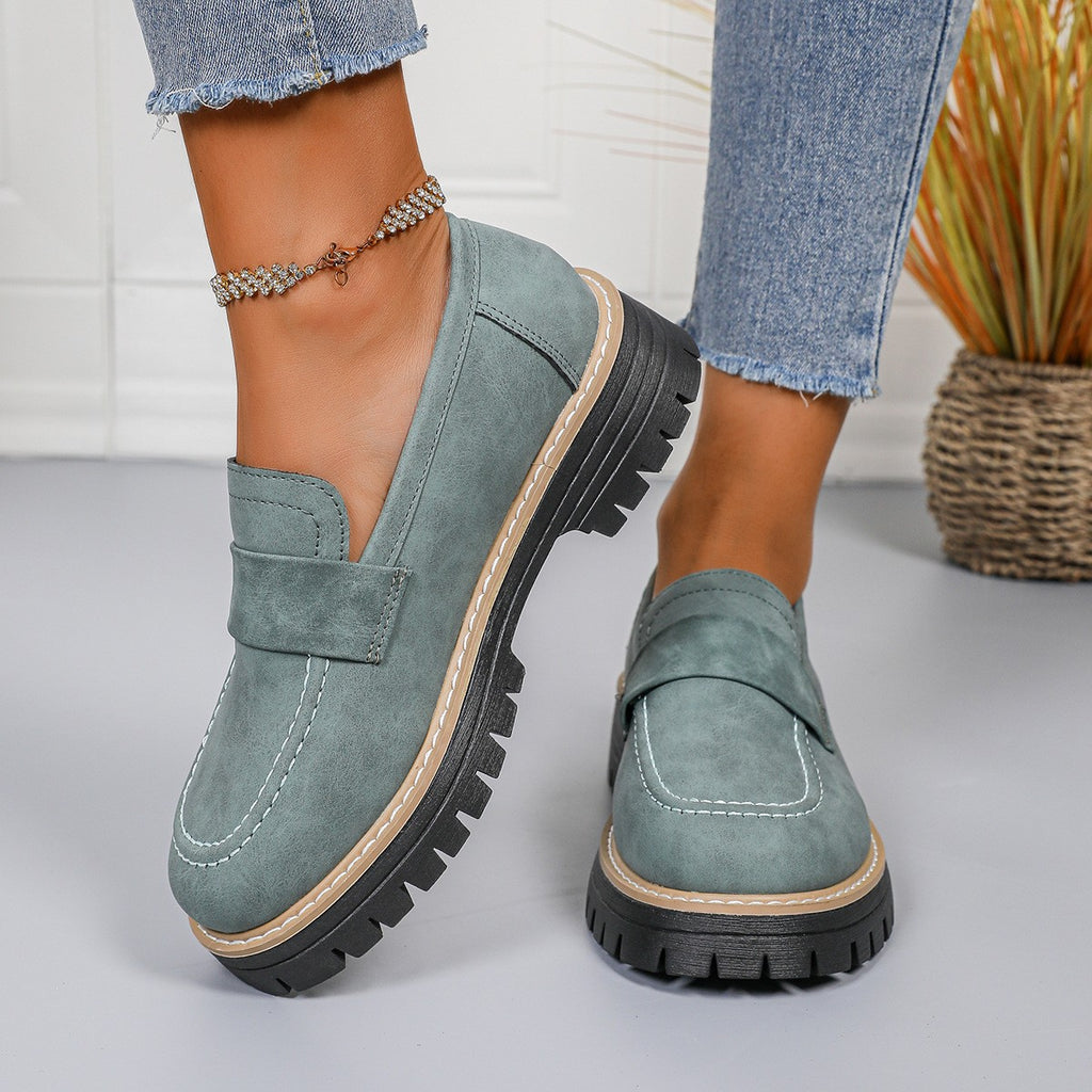 Moc Toe Faux Suede Lug Sole Penny Loafers