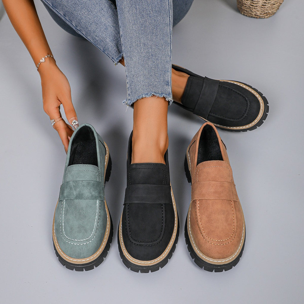 Moc Toe Faux Suede Lug Sole Penny Loafers