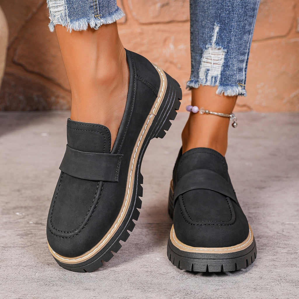 Moc Toe Faux Suede Lug Sole Penny Loafers