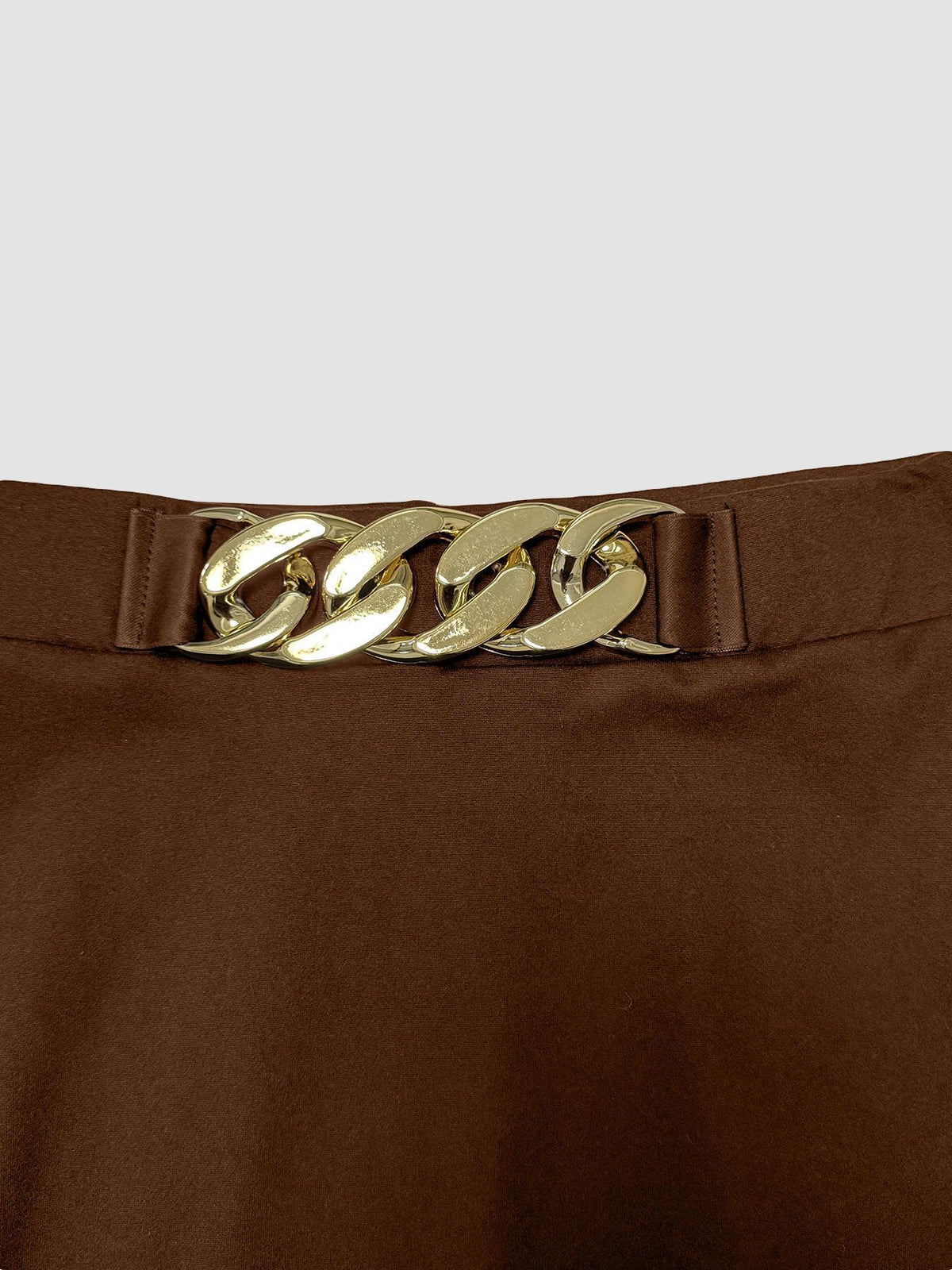 Chain Belt Fringe Trim Maxi Skirt - Brown - 3