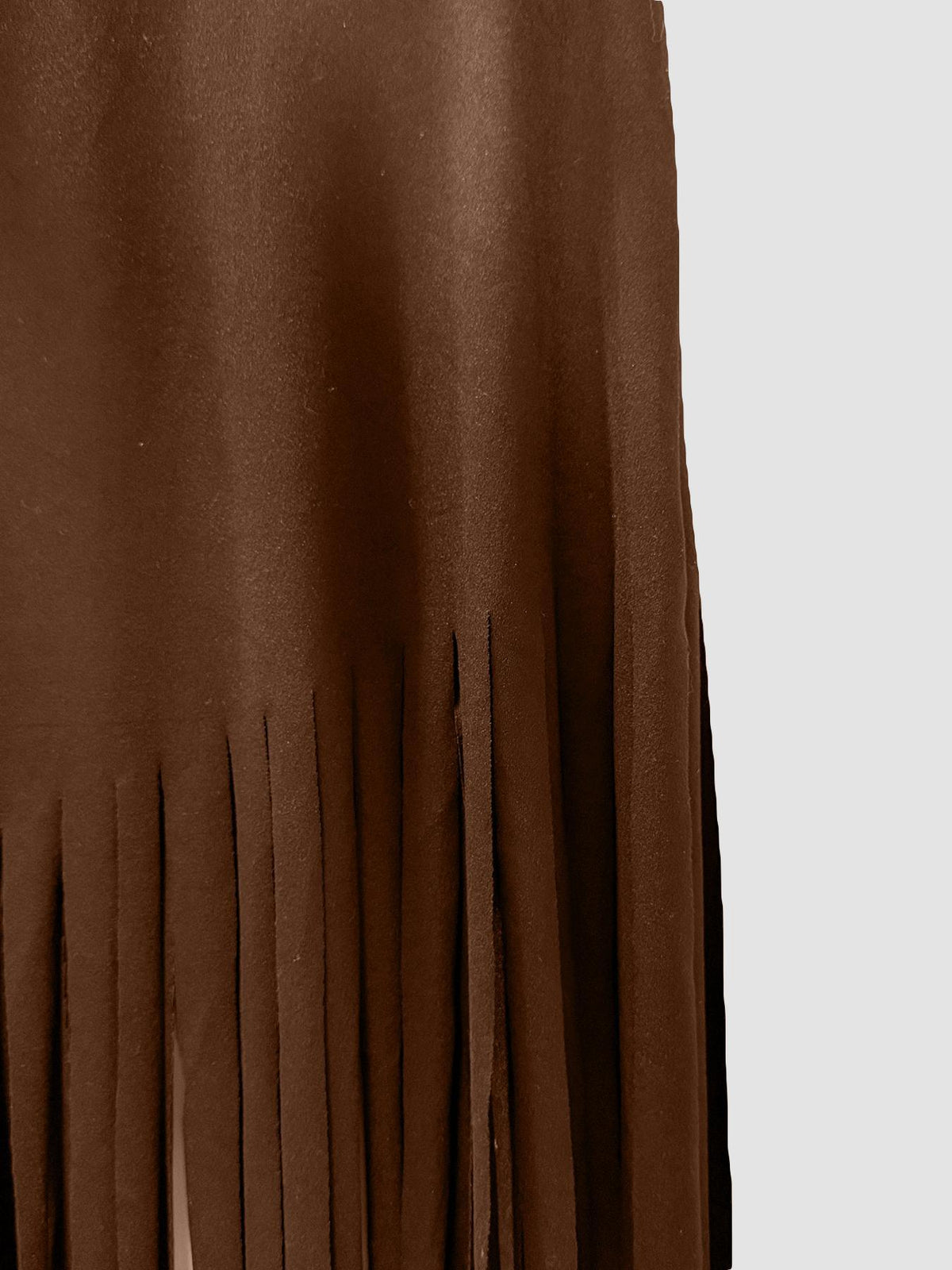 Chain Belt Fringe Trim Maxi Skirt - Brown - 4