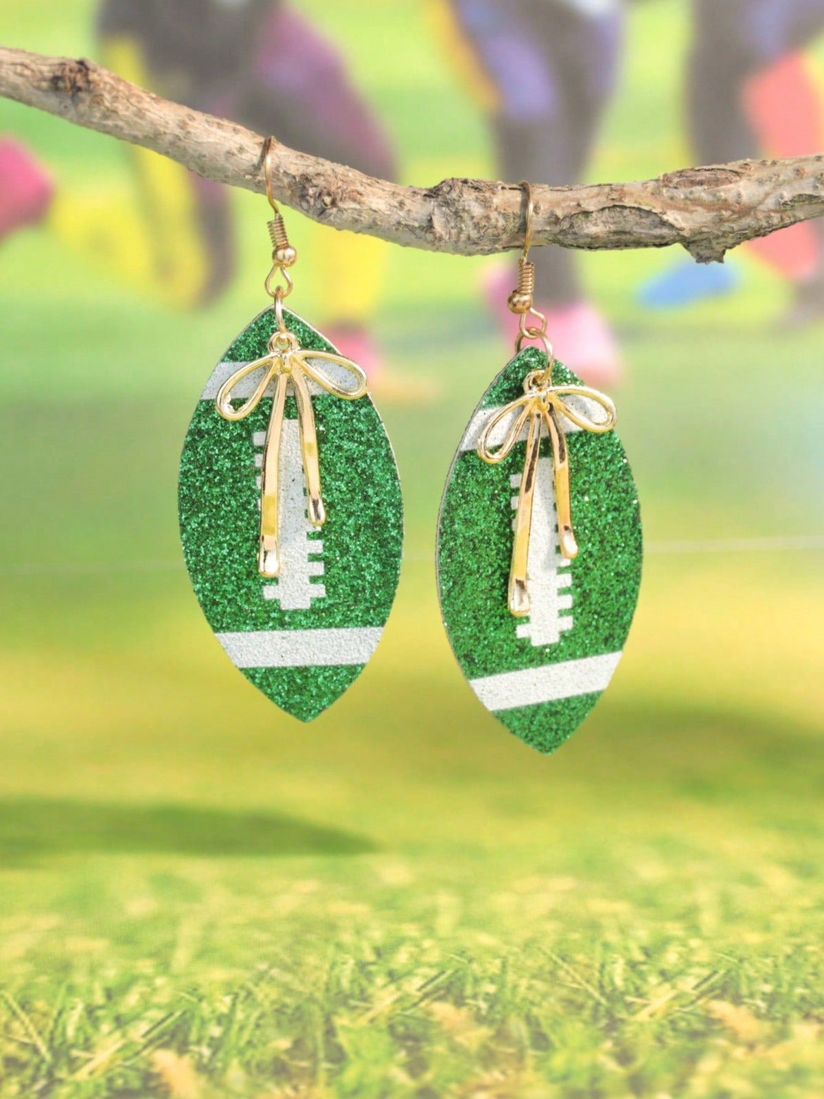 Game Day Football Drop Earrings - Green