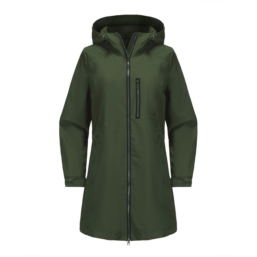 Hooded Longline Windbreaker Rain Coat - Green