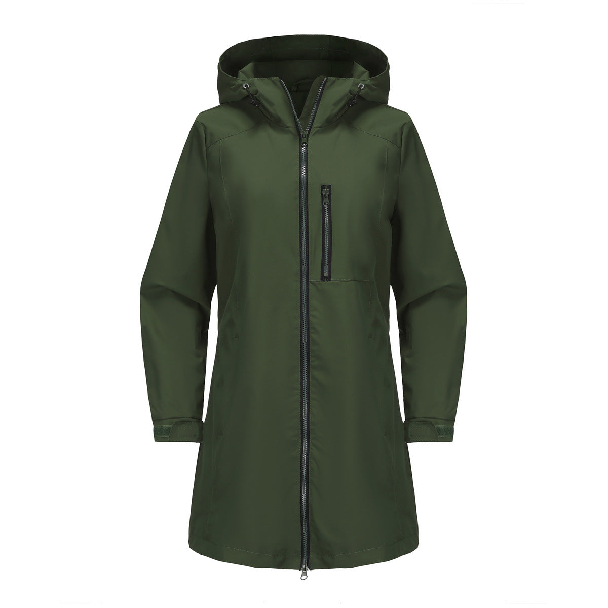 Hooded Longline Windbreaker Rain Coat - Green
