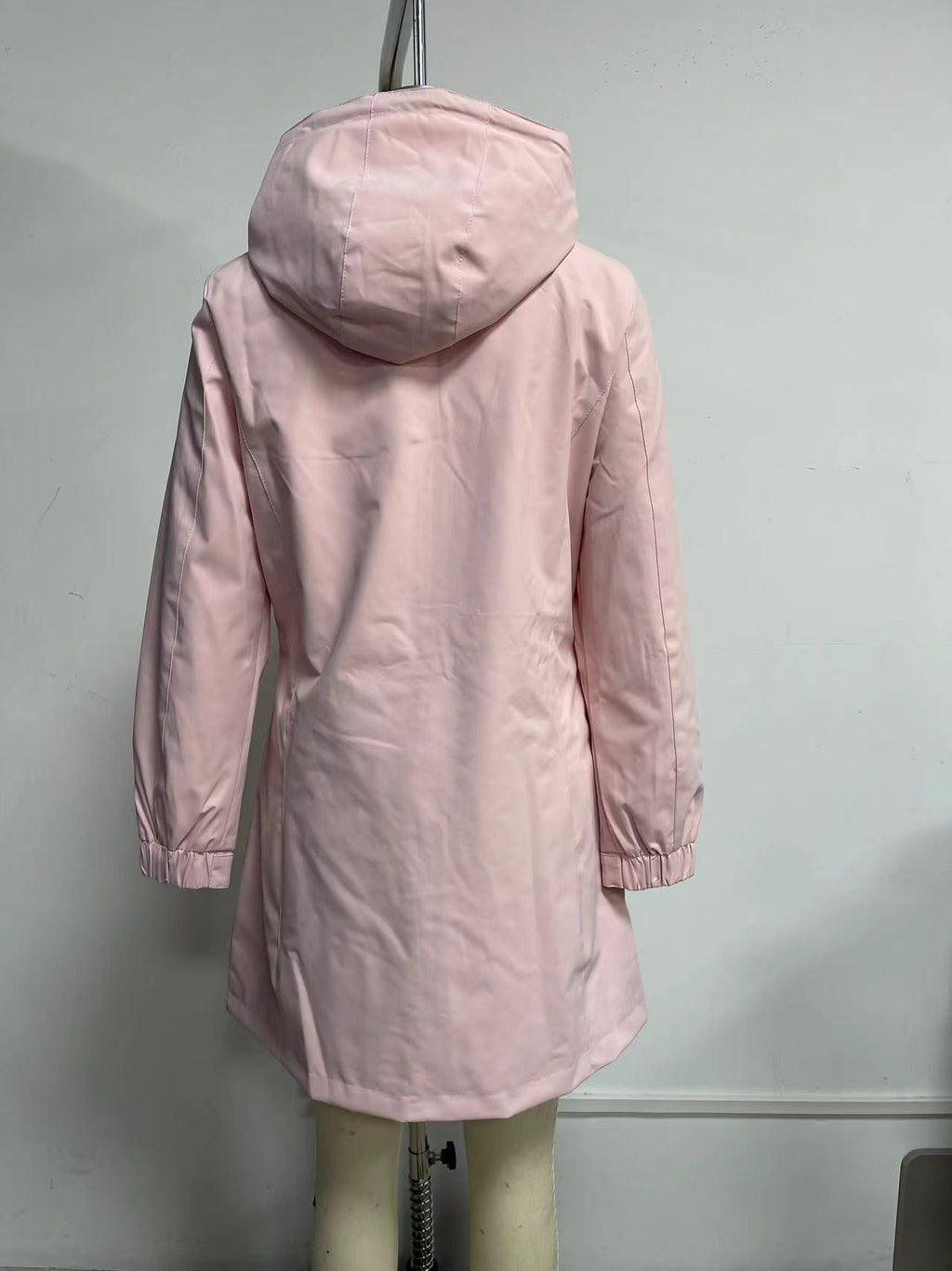 Hooded Longline Windbreaker Rain Coat - Pink - 1