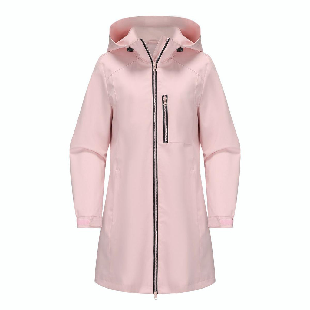 Hooded Longline Windbreaker Rain Coat - Pink - 2