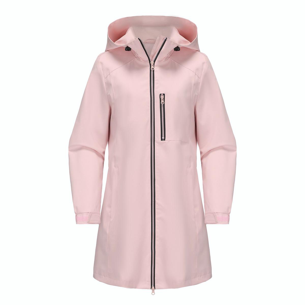 Hooded Longline Windbreaker Rain Coat - Pink - 2