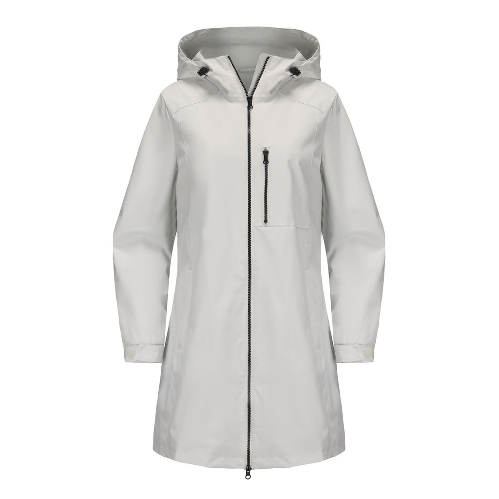 Hooded Longline Windbreaker Rain Coat - White