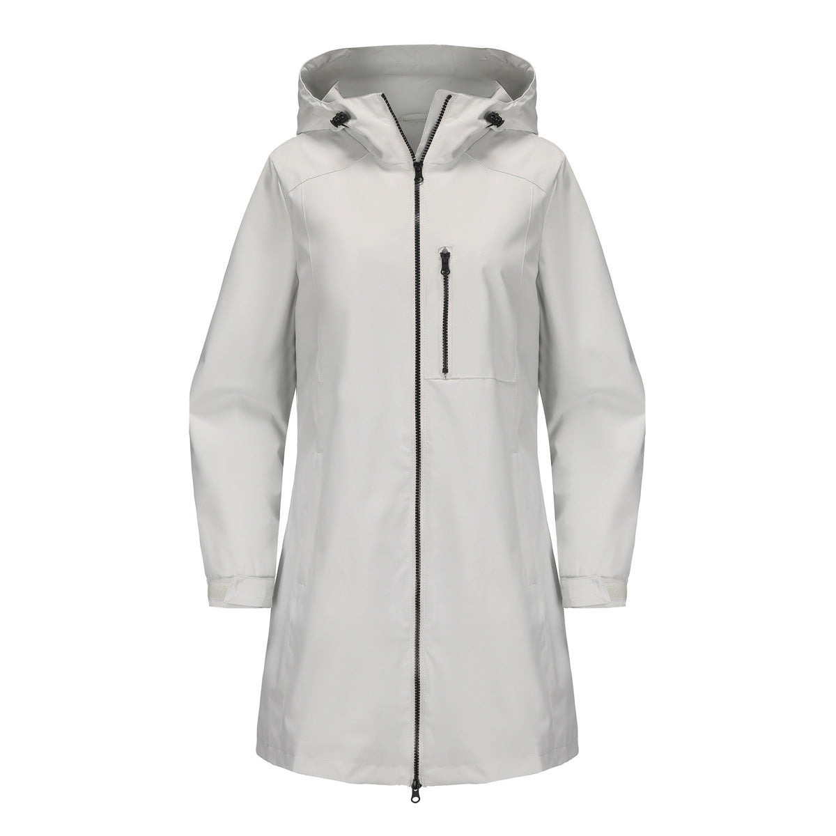 Hooded Longline Windbreaker Rain Coat - White
