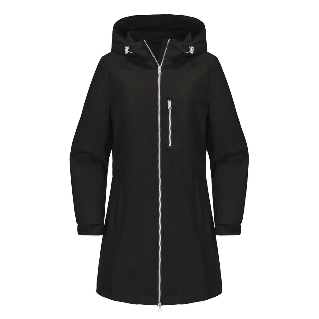Hooded Longline Windbreaker Rain Coat - black