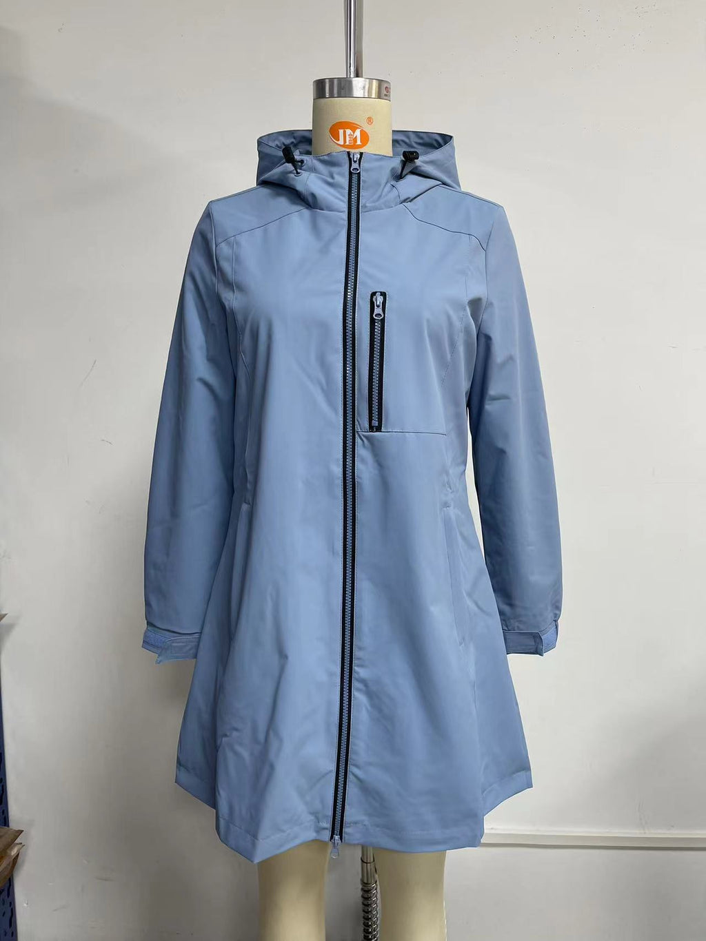 Hooded Longline Windbreaker Rain Coat - blue