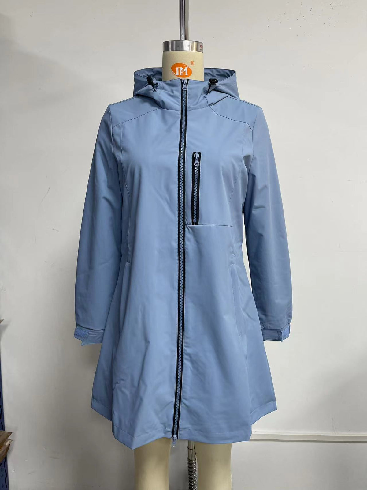 Hooded Longline Windbreaker Rain Coat - blue